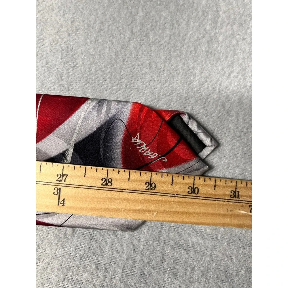 J. Garcia Blue Fan Silk Tie Men Red Silver Black Abstract Art Collectors Edition